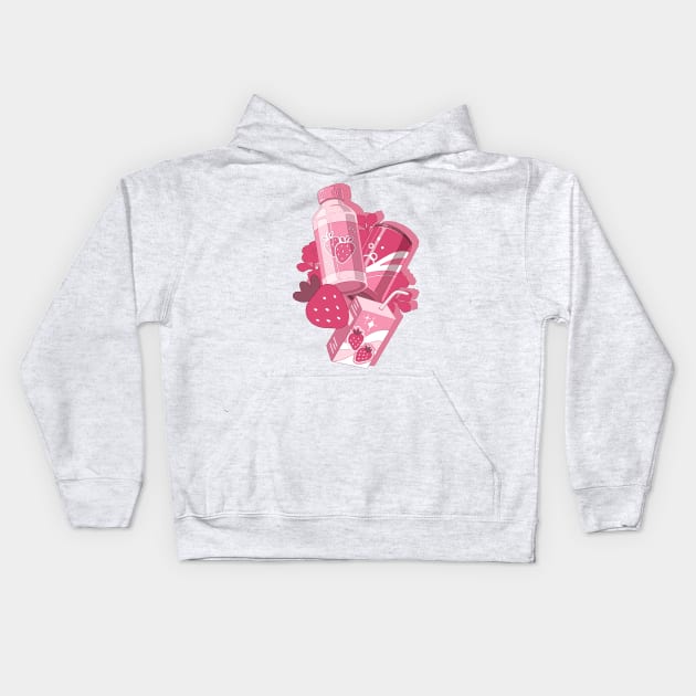 The cute pink set ofthe delecious strawberry drinks Kids Hoodie by AnGo